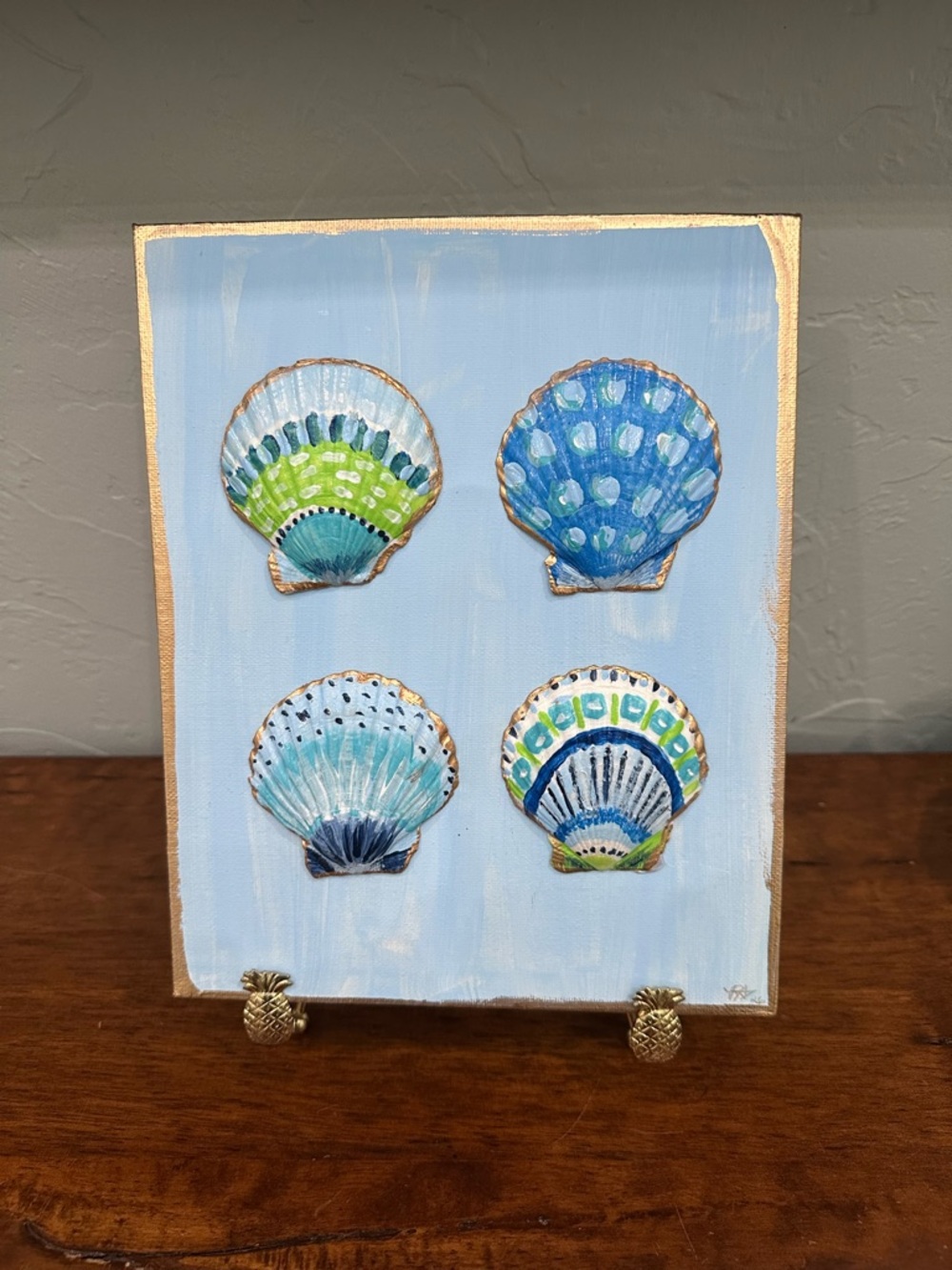 Hand-Painted Blue and Green Seashell Wall Art